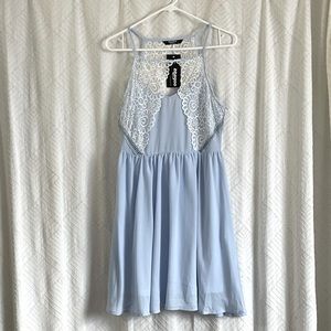 Zeagoo blue and white eyelet detail dress